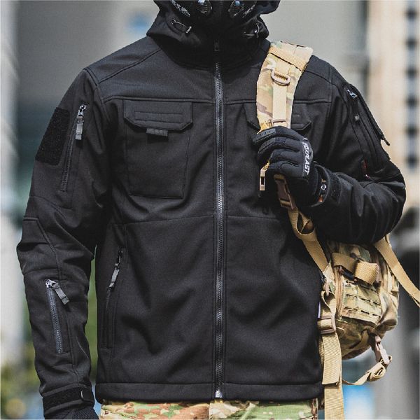 Jaquetas masculinas Soft Shell Jaqueta Tática Homens Agente Especial Militar À Prova de Vento À Prova D 'Água Multi Bolso Carga Ao Ar Livre SWAT Combate Casaco 230923