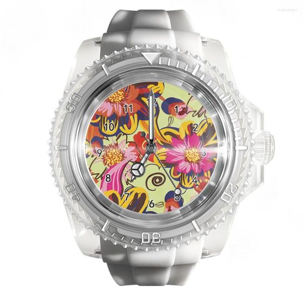 Armbanduhren Modische transparente Silikon-weiße Uhr, Cartoon-Vogelfeder-Uhren, Herren- und Damen-Quarz-Sport-Armbanduhr
