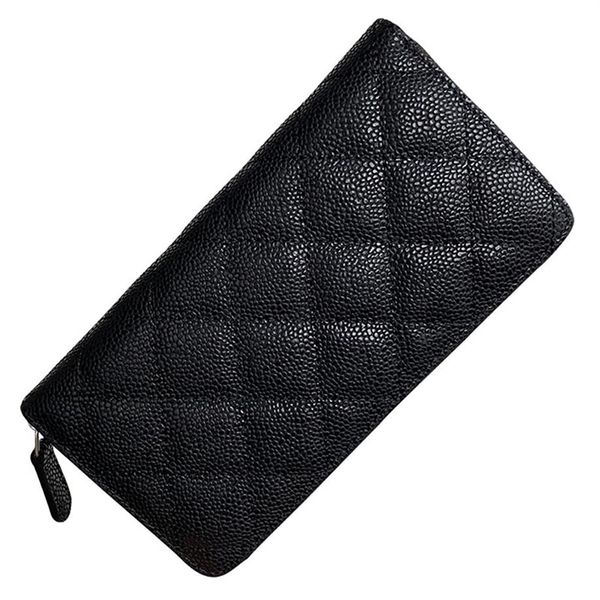 Portafoglio donna Portamonete con cerniera Portamonete di lusso Designer Frizione Borsa per passaporto lungo in pelle di pecora Portachiavi con caviale Modello a griglia in vera pelle Cow266s