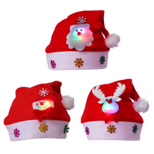 Decorações de Natal Natal LED Chapéu Ano Bonito Crianças Adultos Cap Navidad Crianças Menina Chapéu Ano Traje Papai Noel Xmas Decoração de presente de inverno 230923