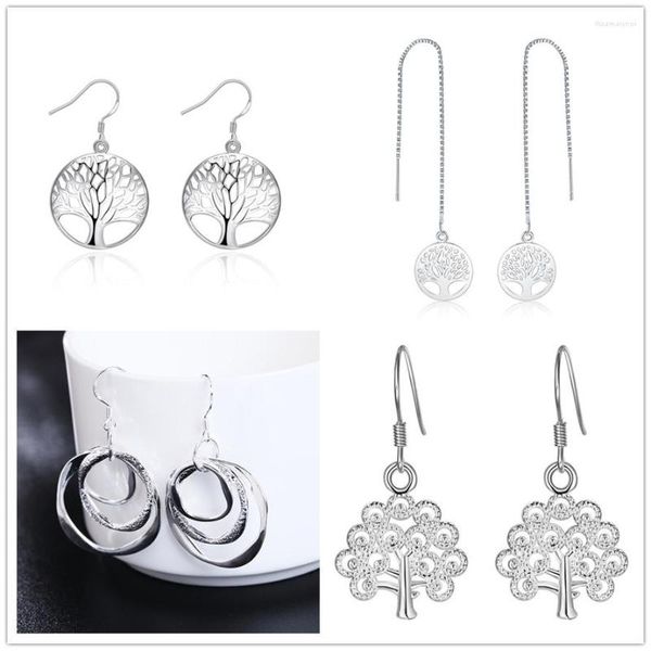 Baumelnde Ohrringe Großhandel 4 Paar Set 925 Sterling Silber Mode Baum Charms Frauen Dame Mädchen Hochzeit Party Schmuck niedlich