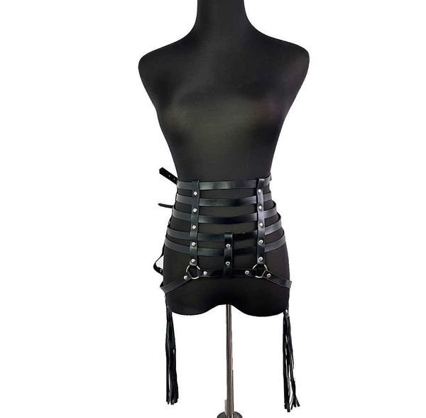 Bdsm nuove donne sexy a vita alta in pelle pu con frange nappe gonna cinture regolabili accessori per abiti da festa punk rock