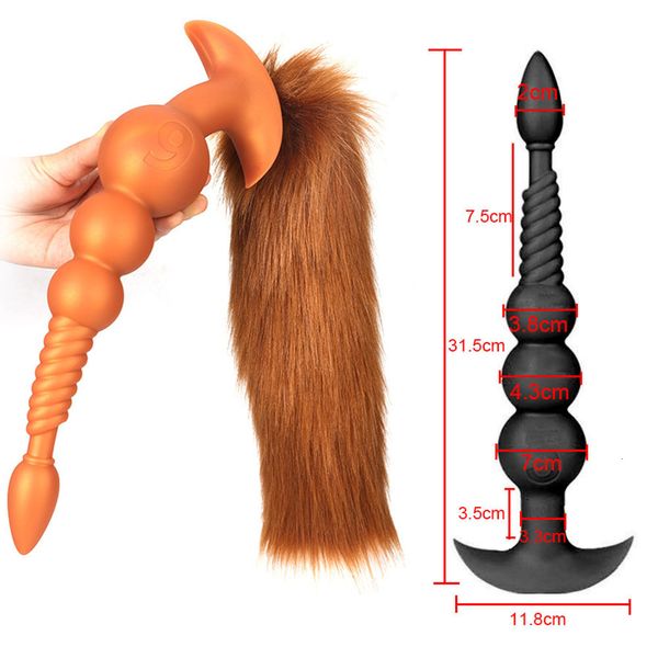 Brinquedos anal 18 plug com cauda longa bunda macia silicone líquido enorme cosplay sexo para casal adulto jogos buttplug 230923