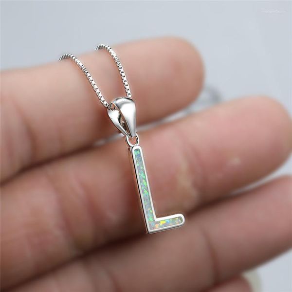 Anhänger Halsketten Rose Gold Silber Farbe Kette Halskette Einfache Mode Buchstabe L Weiß Blau Opal Stein Hochzeit Für Frauen