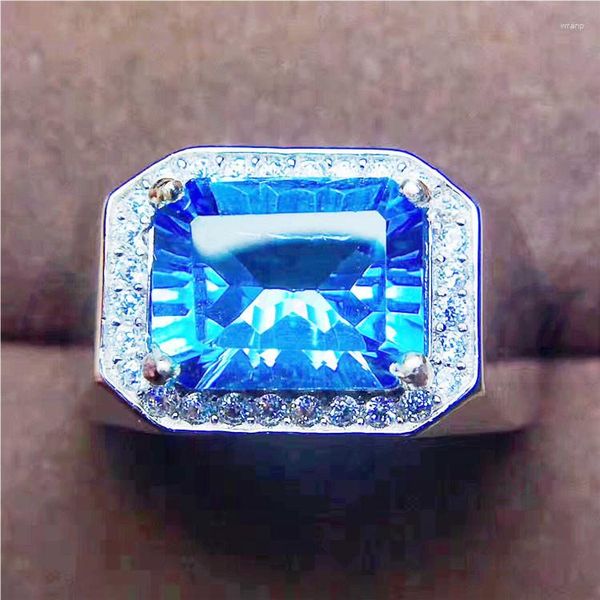 Cluster Rings Men Ring Natural Blue Topaz 925 Sterling Silver 8 10mm 4ct Gemstone For Or Women Fine Jewelry S809130