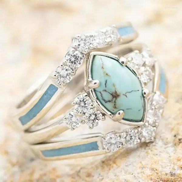 Обручальные кольца Huitan Trend для женщин с имитацией маркизы бирюзового камня, современный модный дизайн, женские украшения для помолвки и вечеринки