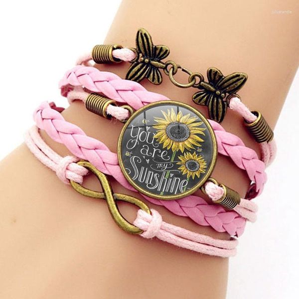 Link Armbänder You Are My Sunshine Zitate Zeit Edelstein Armband Frauen Retro Schmetterling Sonnenblume Mehrschichtige Handschmuck Accessoires Liebe