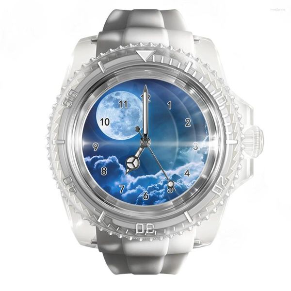 Armbanduhren Transparente Silikonuhr Moon Sea Herren- und Damenuhren Mode Quarz-Armbanduhr