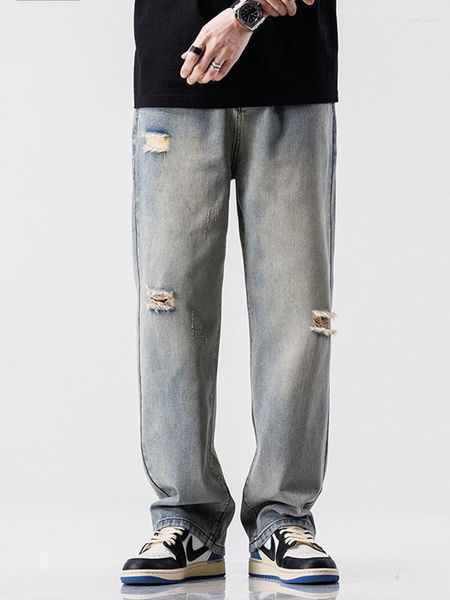 Мужские джинсы 2023, осенние американские уличные повседневные универсальные свободные широкие брюки в стиле ретро в стиле ретро