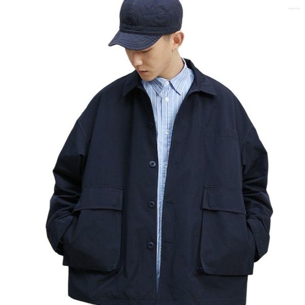 Herrenjacken Mode Baggy Cargo Jacke Männer Casual Marineblau Mantel Übergroße Windjacke Lose Streetwear Japanischer Stil Plus Size Kleidung