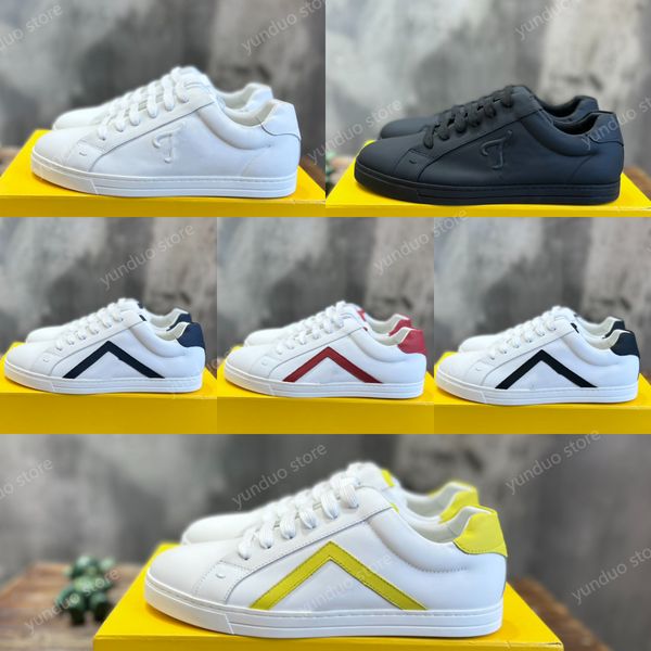 Tênis de cano baixo de couro branco sapatos de grife sapatos casuais de couro de luxo F Pequenos sapatos brancos com cadarço calçados esportivos são feitos de couro