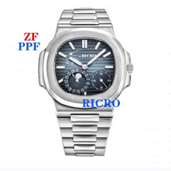 Relógio masculino ppf fábrica v3 versão 5712 lua recurso eta240 movimento 40mm tamanho aço inoxidável e couro de crocodilo strap221k