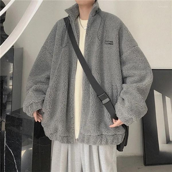 Jaquetas masculinas 2023 jaqueta cordeiro polar velo solto tendência homem trench coat quente zíper homens roupas inverno windbreaker