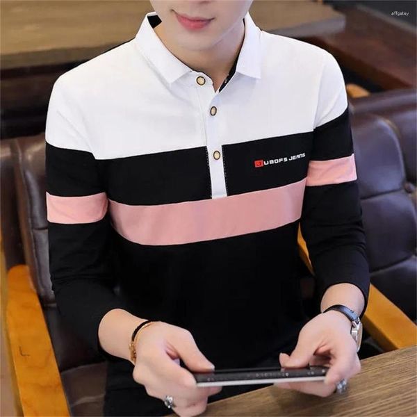 Herren Polos Japanische und koreanische Mode Frühling Herbst Langarm T-Shirt Polo Kontrast Business Casual Jugend Top