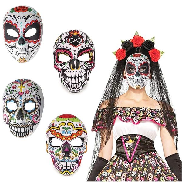 Partymasken Tag der Toten Zuckerschädelmaske Mexikanische Halloween-Maskerade Full Bones Festivals Kostümzubehör Cosplay 230923