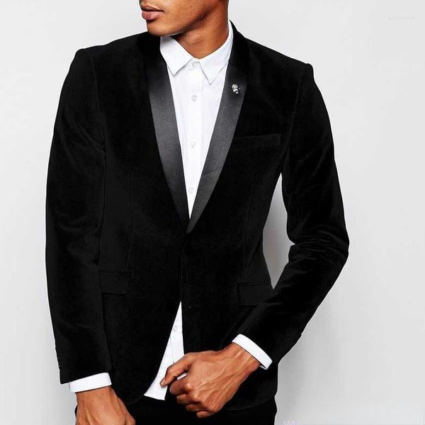 Ternos masculinos de veludo preto terno masculino xale lapela ajuste fino sob medida feito sob medida smoking de casamento para festa de noite de negócios (calças blazer)