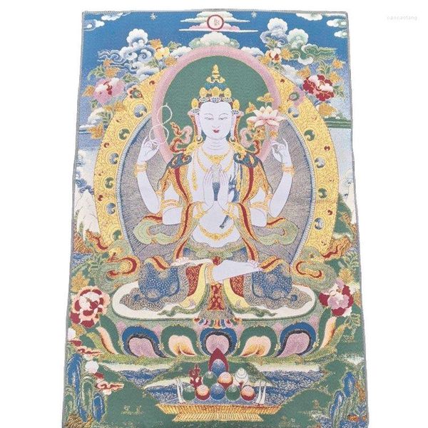 Estatuetas decorativas china antigo tibete seda thangka como pintura suspensa fengshui buda tibetano de quatro braços