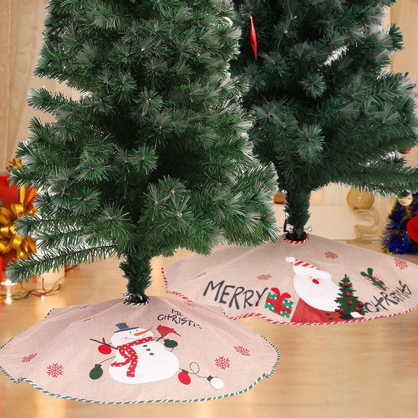 Decorações de Natal saia de árvore de boneco de neve de linho 107 cm avental decorativo de fundo de árvore