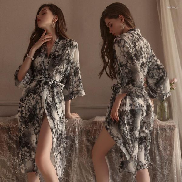 Abbigliamento etnico Kimono geisha sexy per donna Lingerie Accappatoio seducente Copricostume Vintage Halo Tintura Costumi da bagno Cardigan lungo