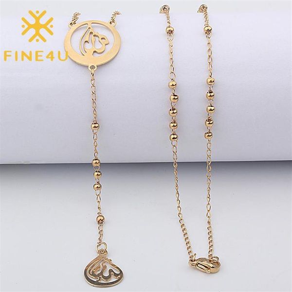 FINE4U N417 мусульманский кулон из нержавеющей стали, ожерелье 6 мм, бусины золотого цвета, четки, ожерелье, ювелирные изделия из Корана для мужчин, женщин231J