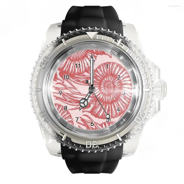 Armbanduhren Modische transparente Silikon-Schwarz-Uhr mit geometrischem Pflanzenmuster, Herren- und Damen-Quarz-Sport-Armbanduhr