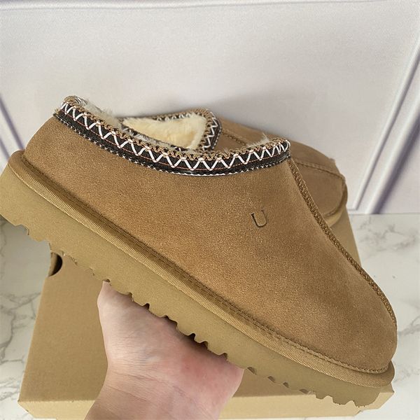 Tasman Tazz Fur Austrália Camurça Semente Ultra Mini Plataforma Bota Castanha Chinelos Femininos Slides de Inverno Sapatos Deslizantes Lã Superior Ugglie Mostarda Ugglis Slide Conforto Outono