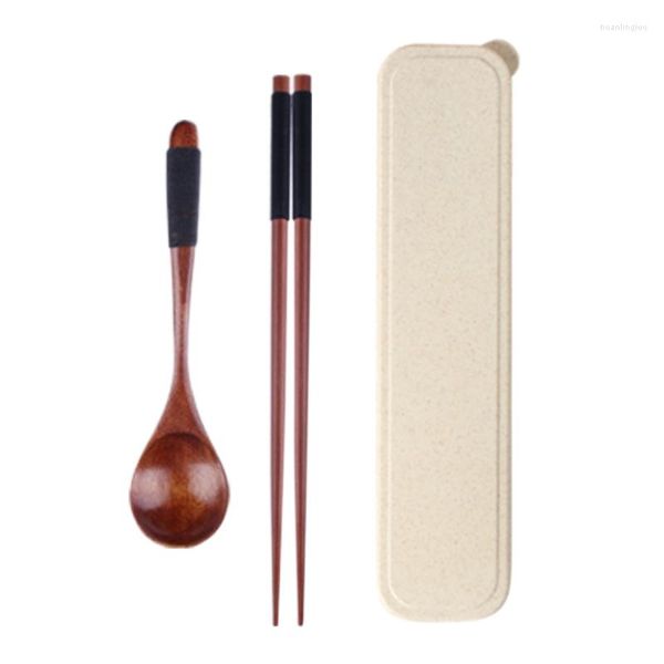 Pauzinhos Japonês Natural Madeira Talheres Conjunto Colher Sushi com Caso de Armazenamento Piquenique Almoço Almoço G