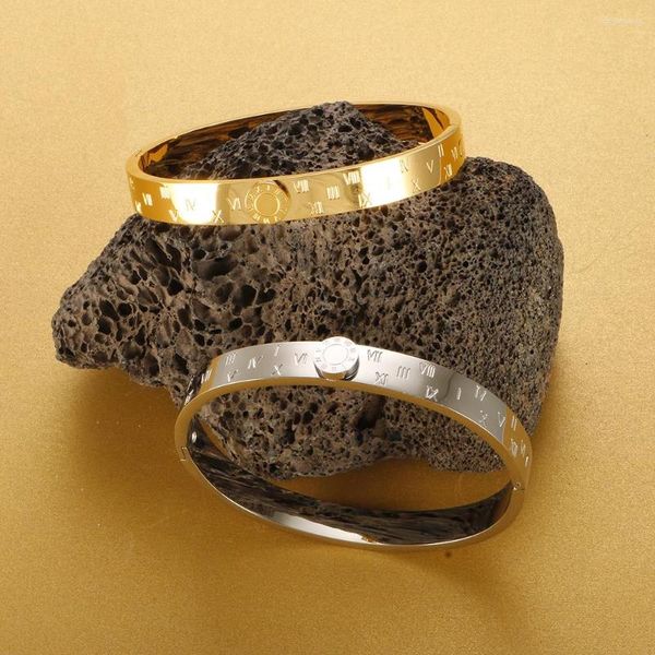 Pulseira na moda de aço inoxidável redondo numerais romanos charme pulseiras para mulheres banhado a ouro moda jóias presente