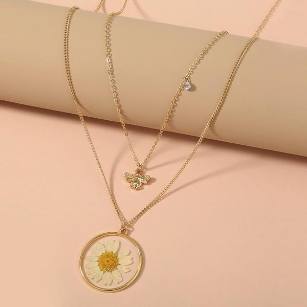 Pingente colares moda resina margarida flor seca planta colar artificial gargantilha clavícula corrente para mulheres festa jóias