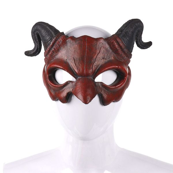 Party Masken Halloween Dämon Maske Hörner Teufel Halbgesicht Cosplay Horror Monster Maskerade Gruselige Spukhaus Requisiten PU Dekor 230923