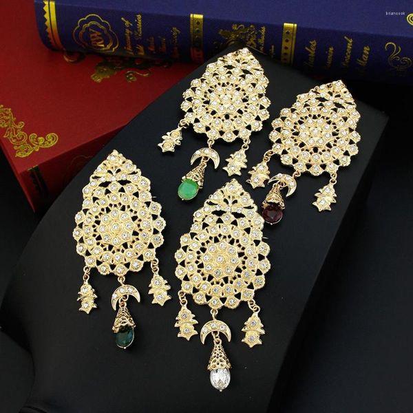 Broschen Sunspicems Elegent Gold Farbe Runde Blume Marokko Brosche Kaftan Schmuck Für Frauen Kristall Arabisch Mond Anhänger Hijab Pins