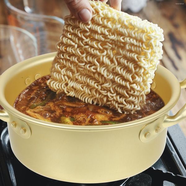 Caldeiras duplas 1 conjunto de panela de ramen cozinha coreana com tampa, colher e pauzinhos (1 par) panelas de macarrão