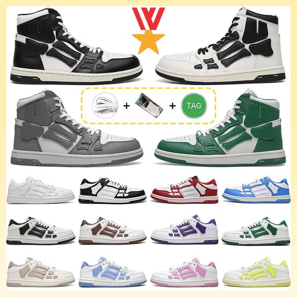 Designer Skel Top Baixo Homens Mulheres Running Shoes Bones High Leather Sneakers Luxo Esqueleto Azul Vermelho Branco Preto Verde Cinza Rosa Amarelo Casal Casual Mens Mulheres Sapatos