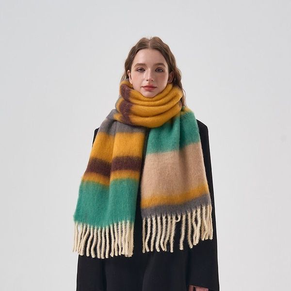 Sciarpa invernale da donna, strisce abbinate ai colori del cashmere, sciarpa morbida, abbinamento alla moda con uno scialle da coppia resistente al freddo