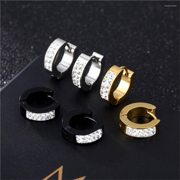 Brincos de argola 1 par punk aço inoxidável para mulheres homens círculo de cristal fosco fivela de orelha anel brinco piercing tendência jóias