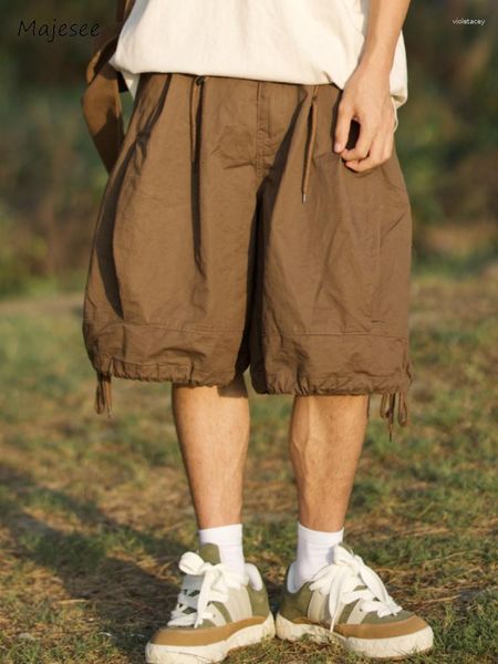 Herren-Shorts mit weitem Bein, gerafft, locker, einfarbig, japanischer Stil, knielang, Normcore, Sommer, gemütlich, Harajuku, modisch, Outdoor, Retro