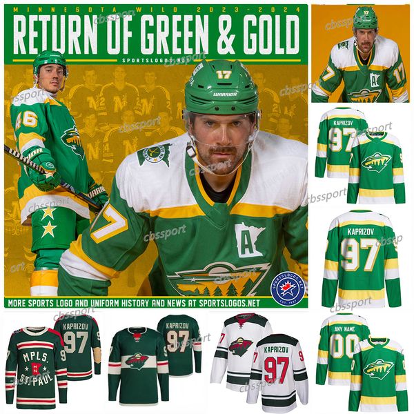 Minnesota 23-24 Wilds 97 Kirill Kaprizov Jersey Matt Boldy Patrick Marc-Andre Fleury Filip Gustavsson Mats Zuccarello Ryan Reaves Ek Foligno Marcus Johansson