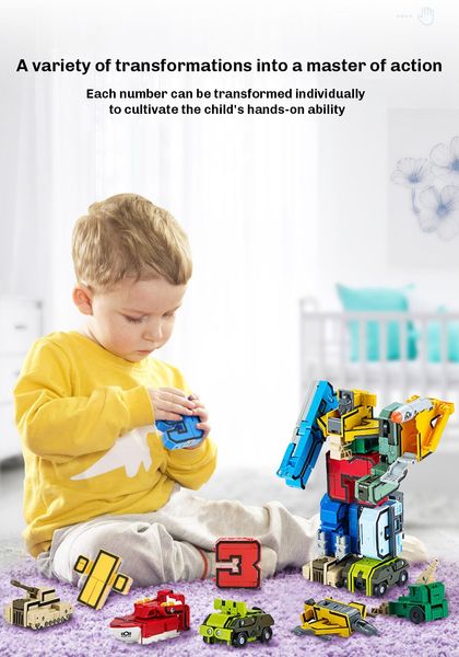 Assemblaggio di blocchi di costruzione Giocattoli educativi Assemblaggio di action figure Trasformazione Numero Robot Deformazione Robot Giocattolo per bambini