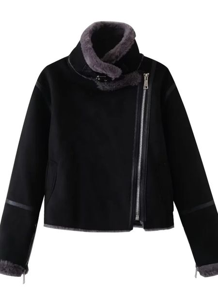 Giacca da donna in finta pelle Autunno Inverno Nella moda Pelliccia artificiale Top integrati Semplice dolce fresco corto morbido cappotti caldi 230923