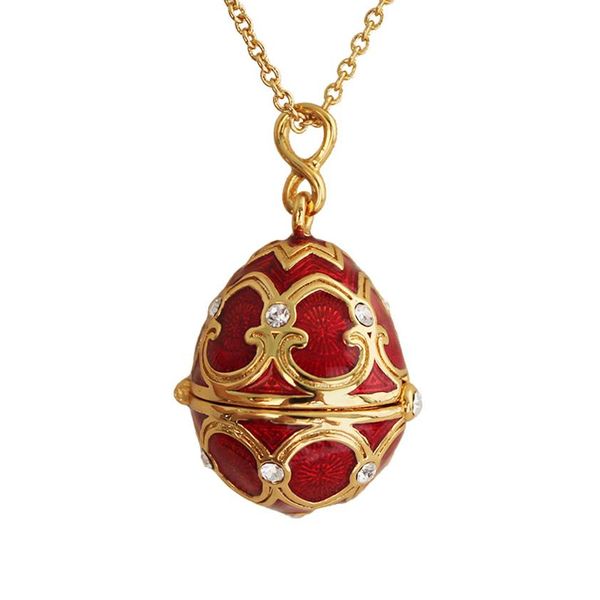 Smalto fatto a mano Faberge Uovo di Pasqua Collana con ciondolo Medaglione di gioielli In ottone Vintage Trifoglio di cristallo All'interno Regalo per le donne Ragazze215O