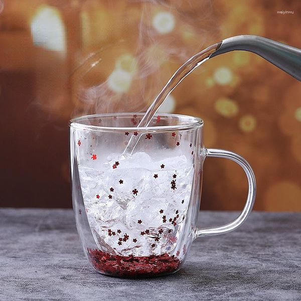 Copos de vinho copo de café da manhã resistente ao calor brilhante estrelado parede dupla vidro café leite caneca de água transparente copos estrela