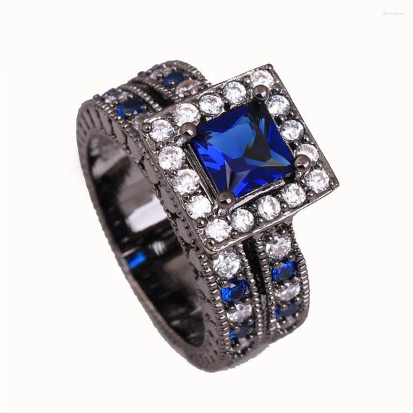 Обручальные кольца Hainon, королевский синий кубический циркон, цвет черного золота для женщин, кольцо в подарок, женские винтажные украшения на палец
