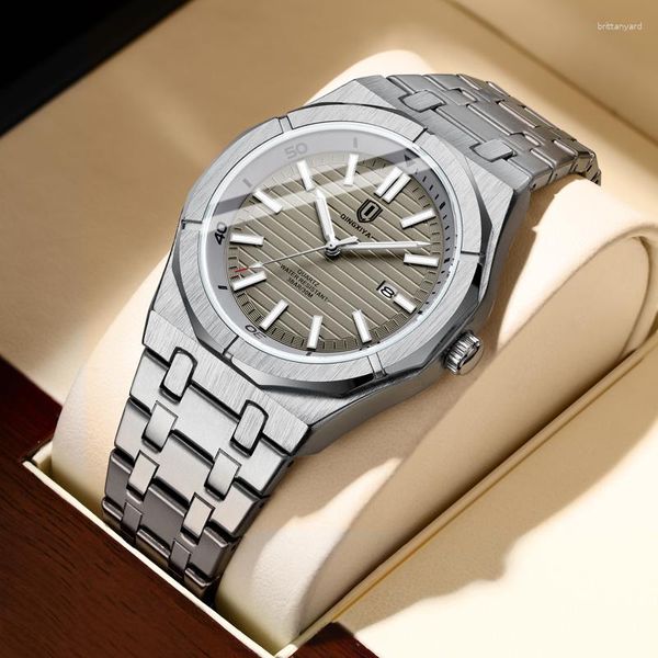 Наручные часы QINGXIYA, мужские часы, модные кварцевые часы с серым циферблатом для мужчин, водонепроницаемые светящиеся часы из нержавеющей стали