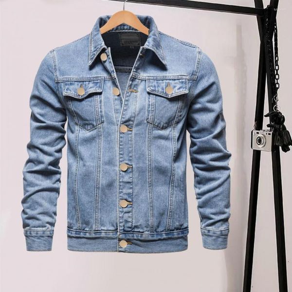 Jaquetas masculinas elegante lapela homens casaco elegante jaqueta jeans slim fit estilo cor sólida para motociclistas disponíveis em quente