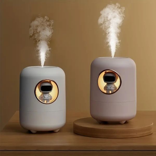 10,14 Unzen Mini-Luftbefeuchter mit warmem Licht, Atmosphäre, Sprühnebel, Raummann-Luftbefeuchter, doppelter Wet-Aroma-Diffusor für ätherische Öle, tragbarer USB-Luft-H2O-Luftbefeuchter