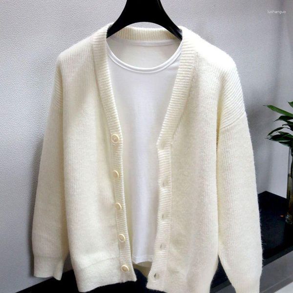 Suéteres masculinos 2023 de alta qualidade branco tricô cardigan moda vintage camisola casaco outono casual solto coreano