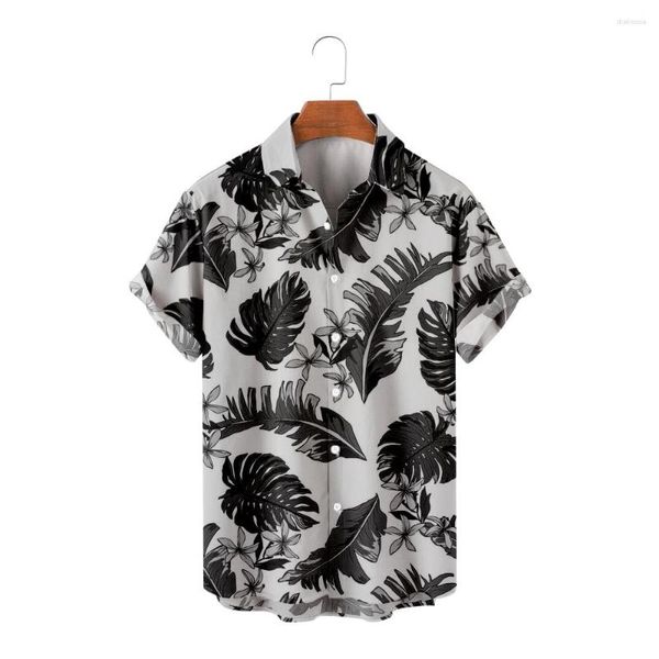 Camicie casual da uomo hawaiane per uomo Stampa foglie nere Top bianche Camicia estiva da spiaggia a maniche corte traspirante