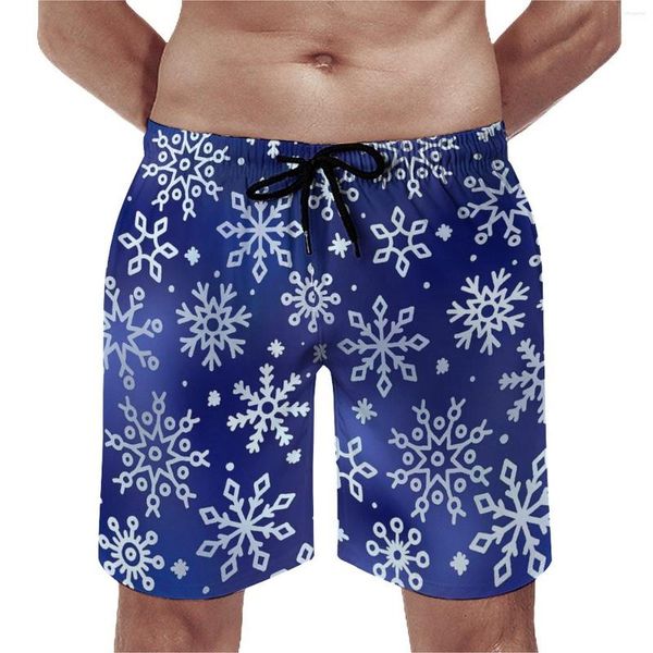 Herren-Shorts, weißes Schneeflocken-Brett, Sommer, blauer Druck, Retro-Kurzhose, Sport, Fitness, schnell trocknendes Design, Badehose