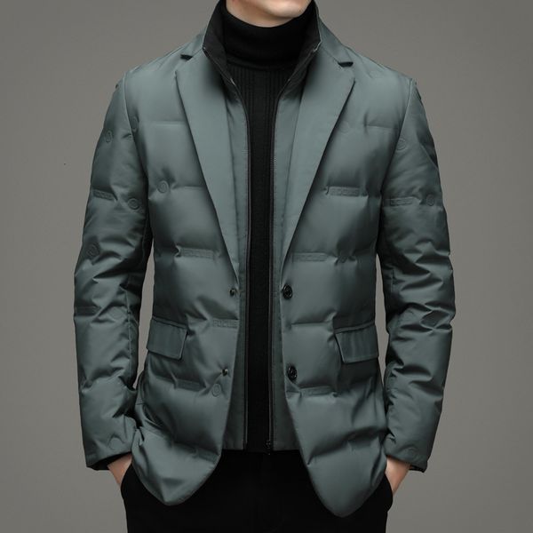 Piumino da uomo Parka invernale Nero Verde Gioventù Semplice doppio bottone Casual Blazer Moda Colletto alla coreana Business Cappotto caldo maschile 230923