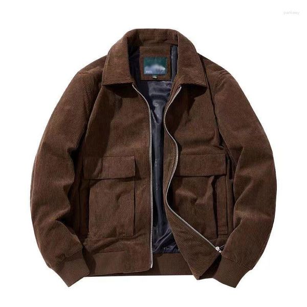 Männer Jacken 2023 Herbst Winter Langarm Cord Jacke Männlich Casual Umlegekragen Mäntel Damen Taschen Lose Oberbekleidung D533